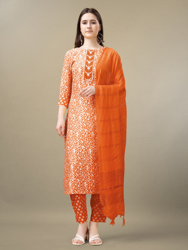 Women Kurta Pant Dupatta Set-1133ORANGE