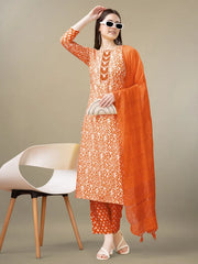 Women Kurta Pant Dupatta Set-1133ORANGE