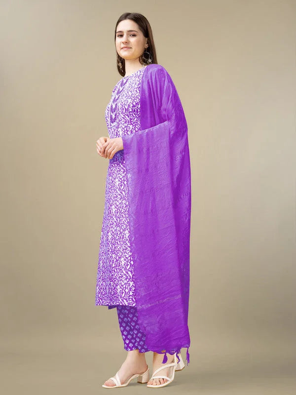 Purple Women's Kurta Set with Dupatta - Embroidered Rayon