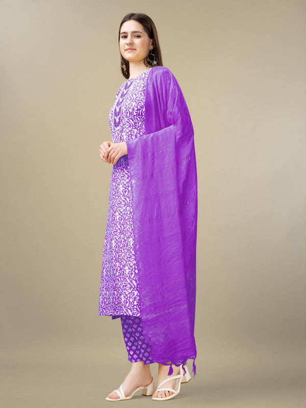 Purple Women's Kurta Set with Dupatta - Embroidered Rayon