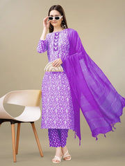 Women Kurta Pant Dupatta Set-1133PURPLE