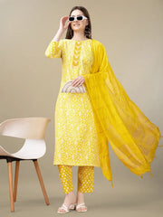 Women Kurta Pant Dupatta Set-1133YELLOW