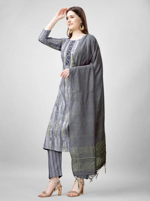 Gray Embroidered Rayon Kurta Set | Designer Women's Kurta Sets
