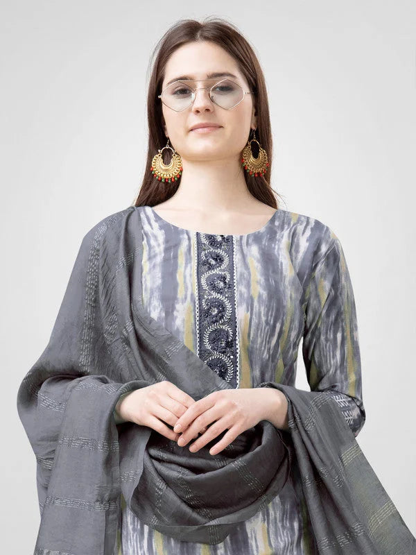 Gray Embroidered Rayon Kurta Set | Designer Women's Kurta Sets
