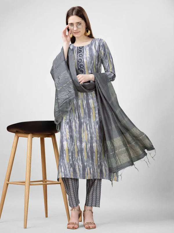 Gray Embroidered Rayon Kurta Set | Designer Women's Kurta Sets