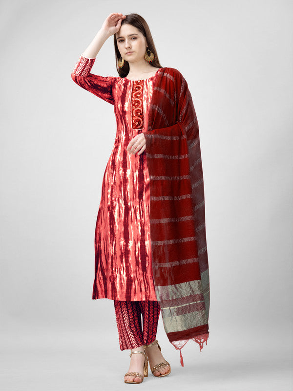 Women Kurta Pant Dupatta Set-1134ORANGE