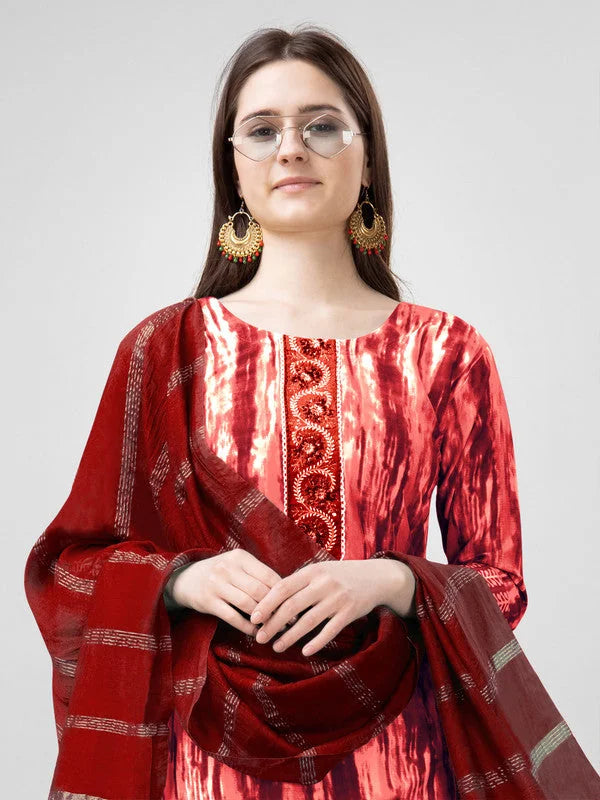 Orange Embroidered Rayon Kurta Set | Women's Kurta Set with Du...