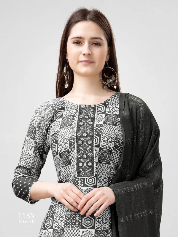 Black Embroidered Women's Kurta Set with Dupatta | Indian Sets