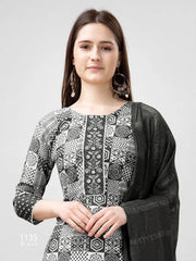 Women Kurta Pant Dupatta Set-1135BLACK
