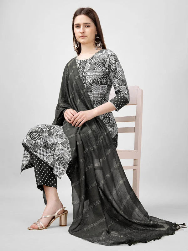 Black Embroidered Women's Kurta Set with Dupatta | Indian Sets