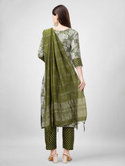 Women Kurta Pant Dupatta Set-1135MEHENDI