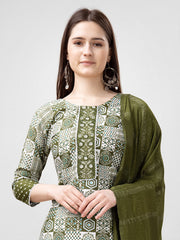 Women Kurta Pant Dupatta Set-1135MEHENDI