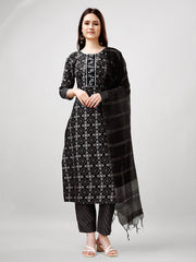 Women Kurta Pant Dupatta Set-1137BLACK