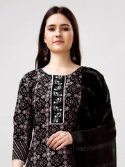 Women Kurta Pant Dupatta Set-1137BLACK