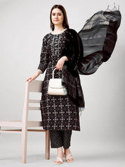 Women Kurta Pant Dupatta Set-1137BLACK
