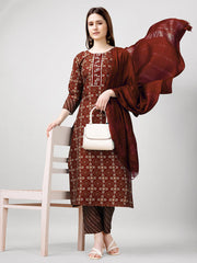 Women Kurta Pant Dupatta Set-1137MAROON