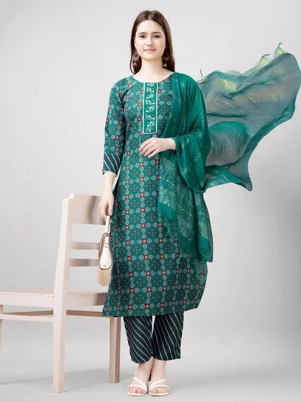 Rama Embroidered Rayon Indian Kurta Set with Dupatta