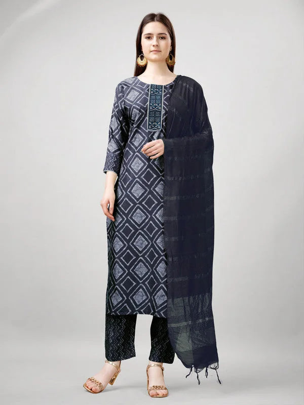 Women Kurta Pant Dupatta Set-1138GRAY