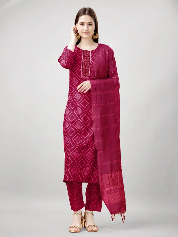 Pink Embroidered Designer Women's Kurta Set with Dupatta