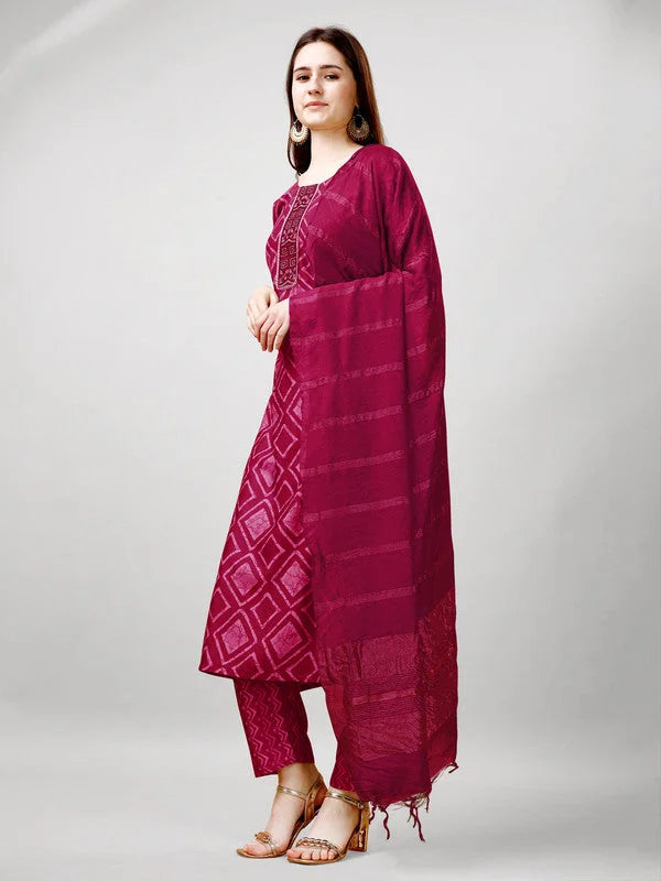 Pink Embroidered Designer Women's Kurta Set with Dupatta
