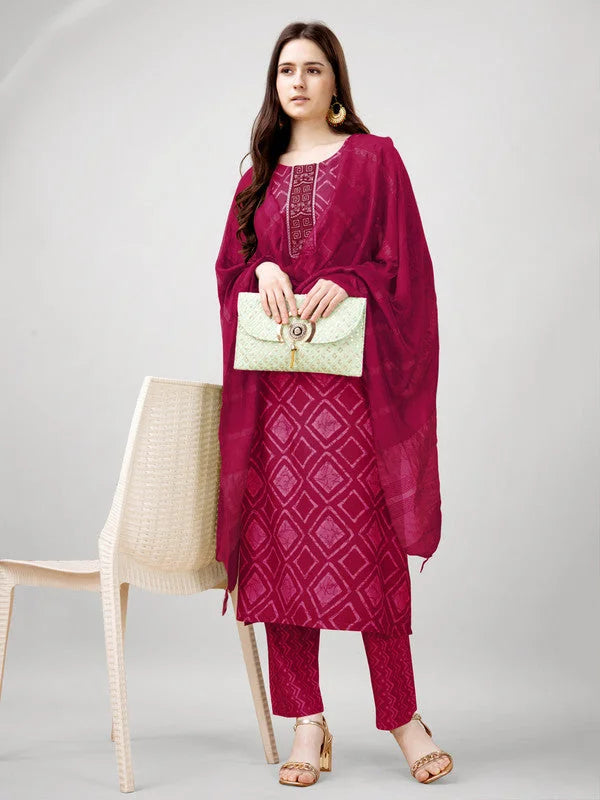 Pink Embroidered Designer Women's Kurta Set with Dupatta