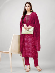 Women Kurta Pant Dupatta Set-1138PINK