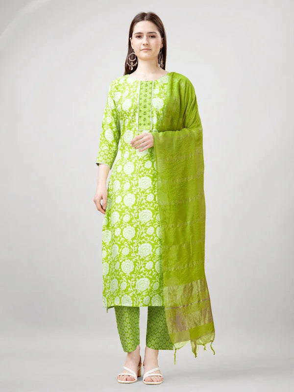 Parrot Embroidered Rayon Women's Kurta Set with Dupatta