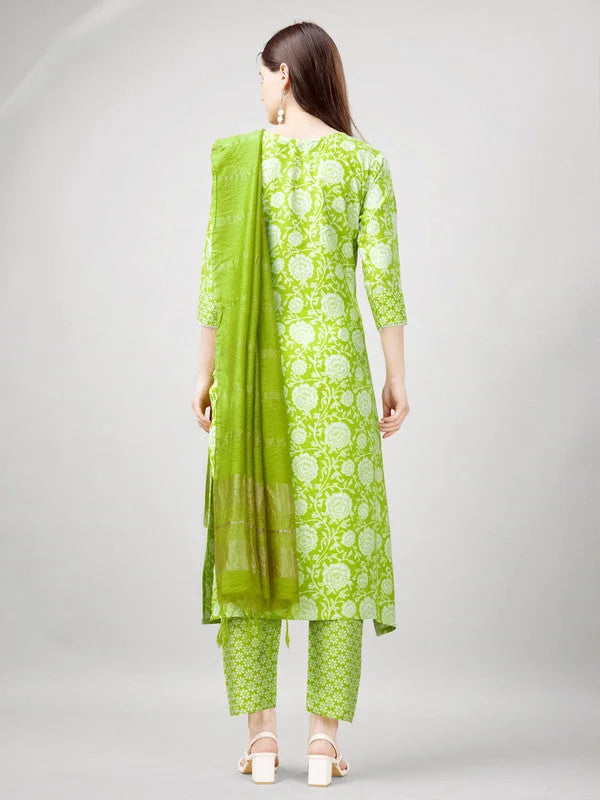 Parrot Embroidered Rayon Women's Kurta Set with Dupatta