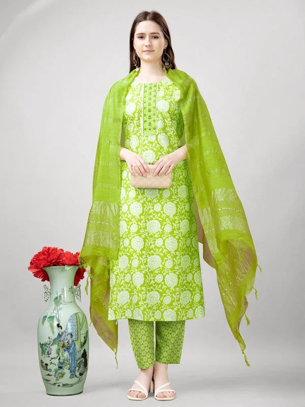 Parrot Embroidered Rayon Women's Kurta Set with Dupatta