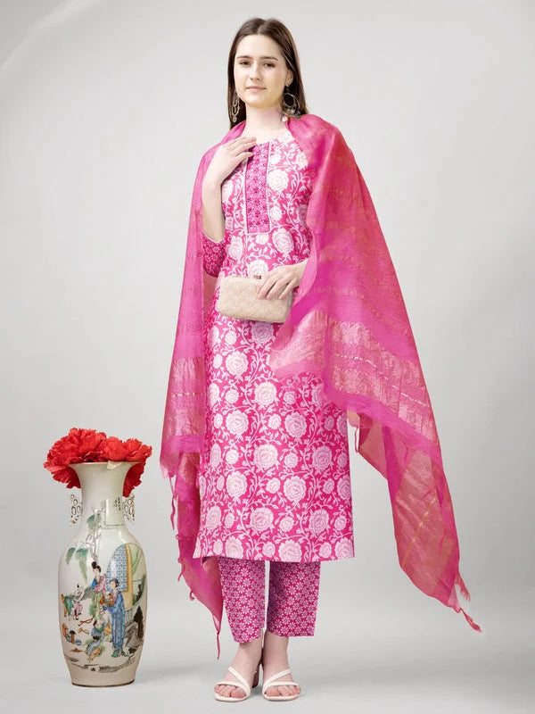 Pink Rayon Kurta Set with Dupatta - Women's Designer Kurtas