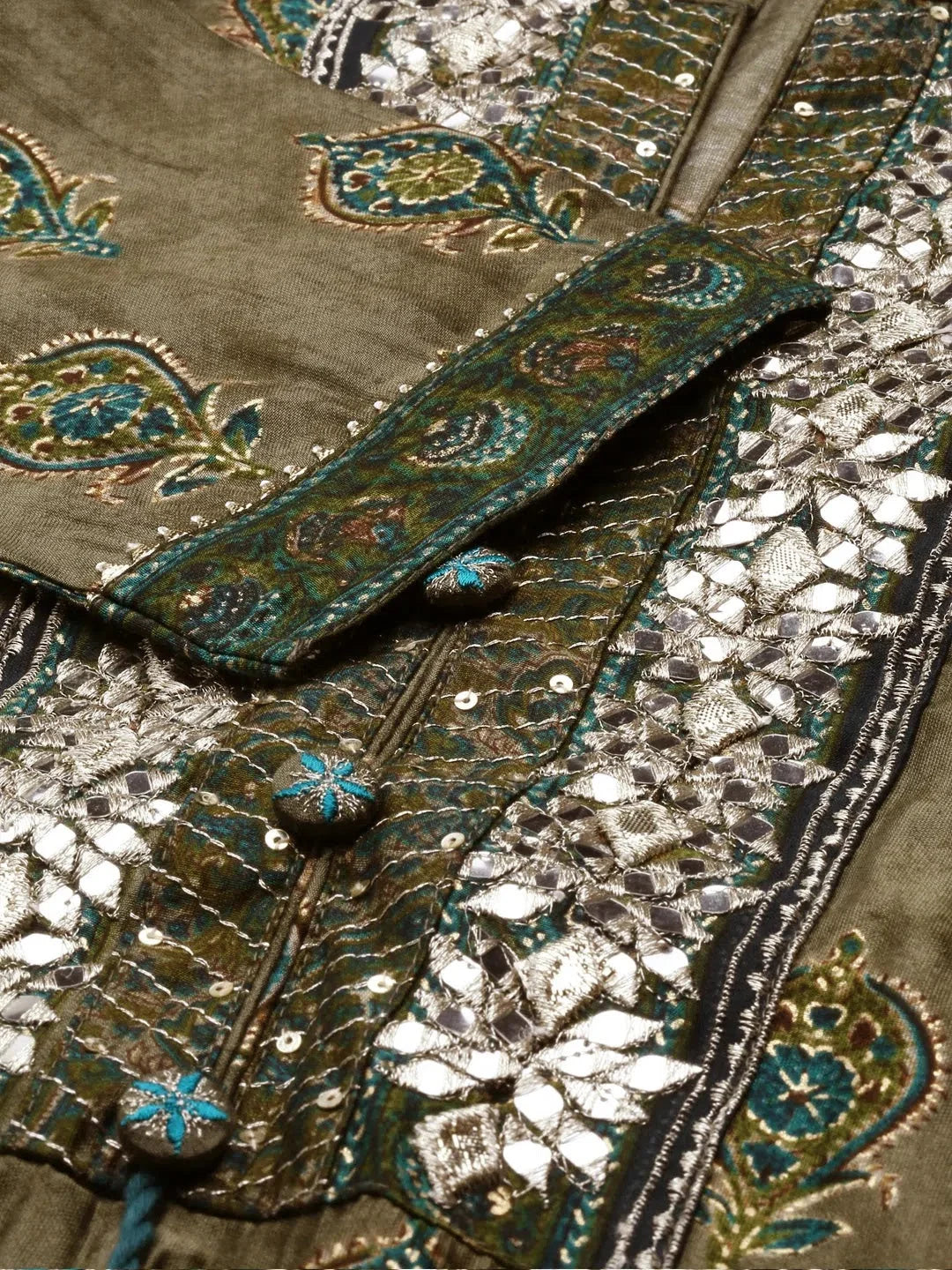 Olive Ethnic Motif Women's Kurta Set | Designer Kurta Sets