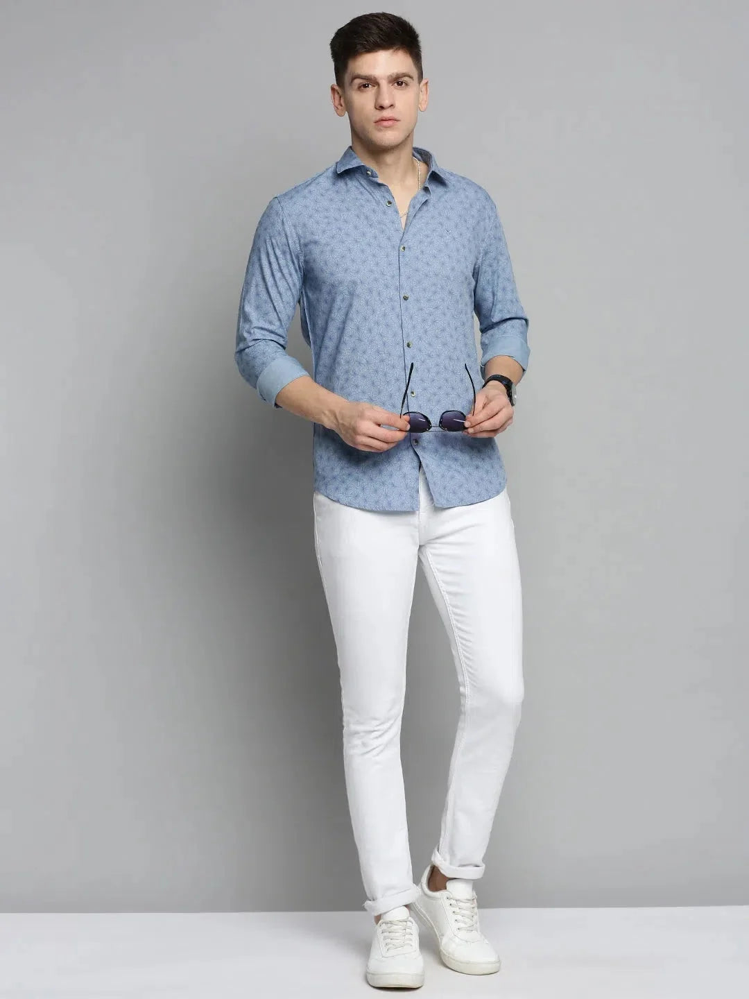 Blue Printed Mens Shirt | DesiQlo Casual Cotton Polo Shirts