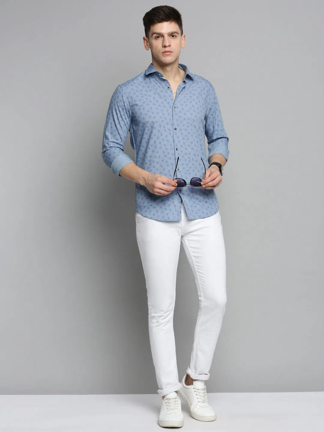 Blue Printed Mens Shirt | DesiQlo Casual Cotton Polo Shirts
