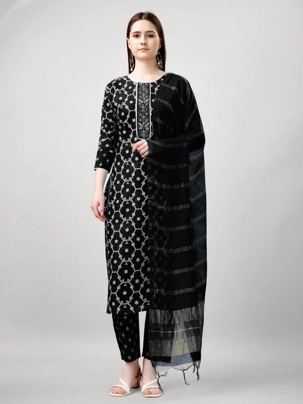 Women Kurta Pant Dupatta Set-1140BLACK