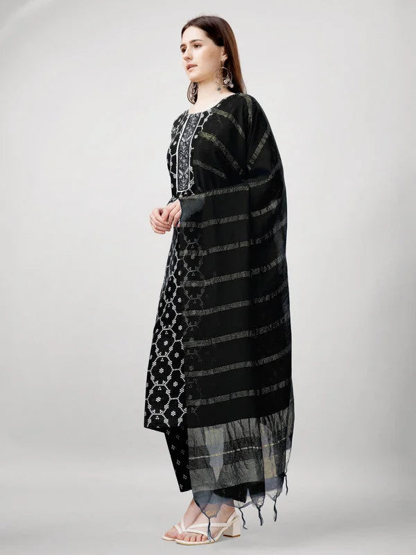Black Rayon Kurta Set with Dupatta - Women's Indian Kurta Sets