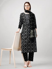Women Kurta Pant Dupatta Set-1140BLACK