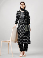 Women Kurta Pant Dupatta Set-1140BLACK
