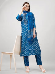 Women Kurta Pant Dupatta Set-1140BLUE