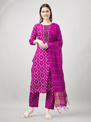 Women Kurta Pant Dupatta Set-1140PINK