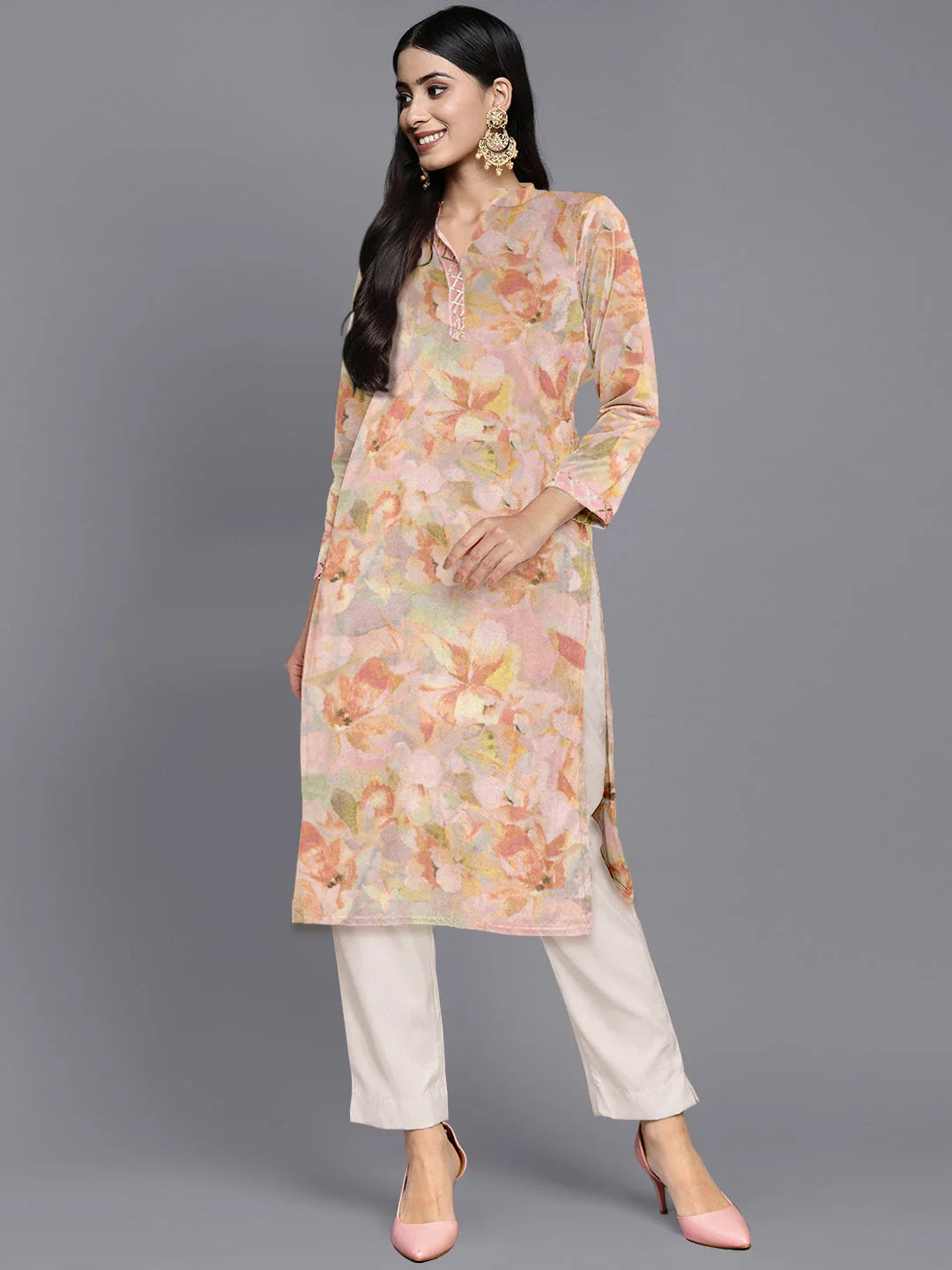 Abstract Print Gotta Patti Velvet Indian Kurta for Women