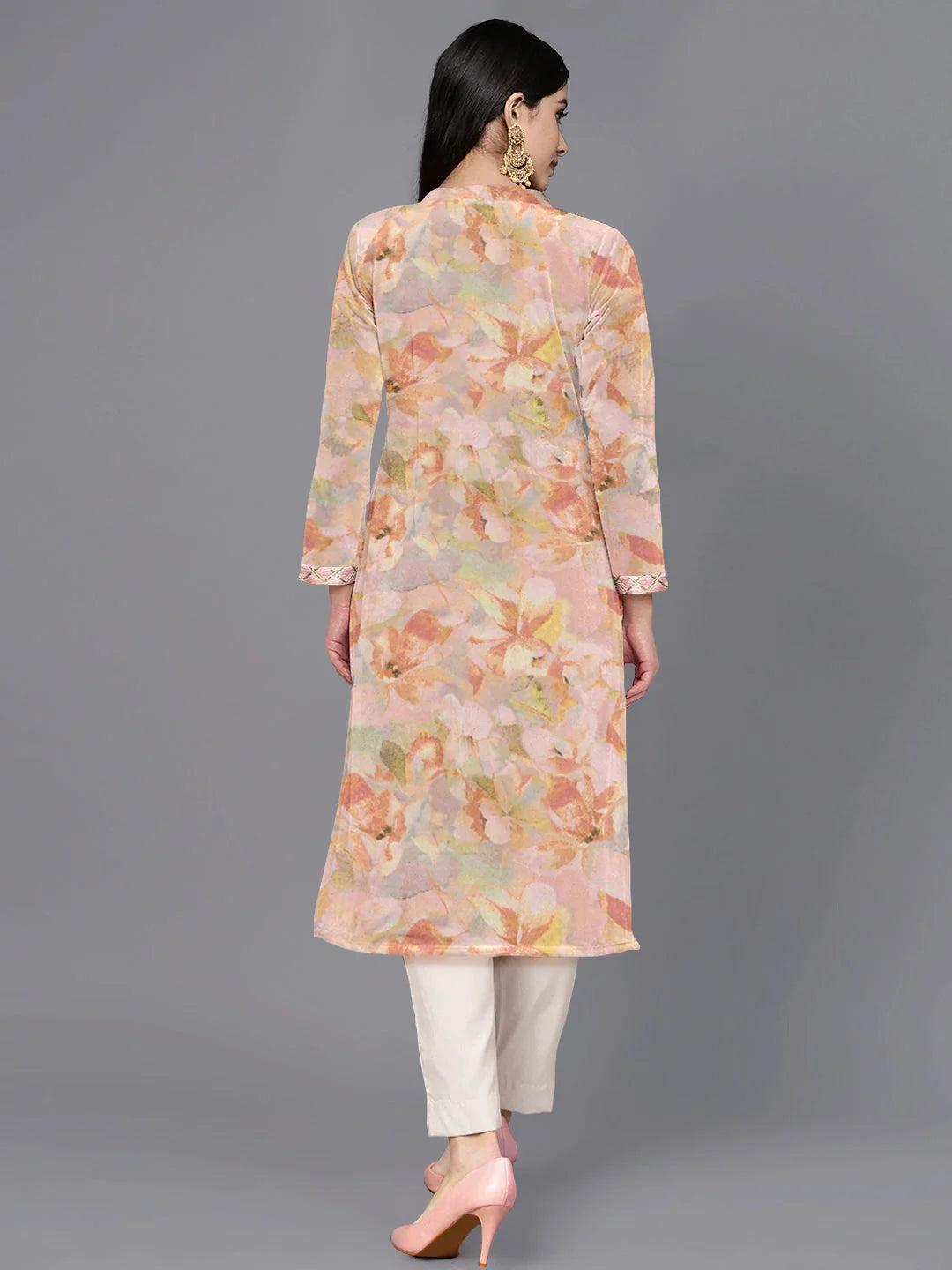 Abstract Print Gotta Patti Velvet Indian Kurta for Women