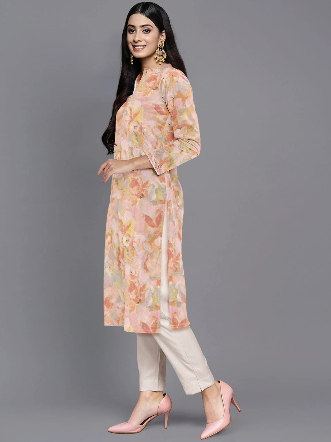 Abstract Print Gotta Patti Velvet Indian Kurta for Women