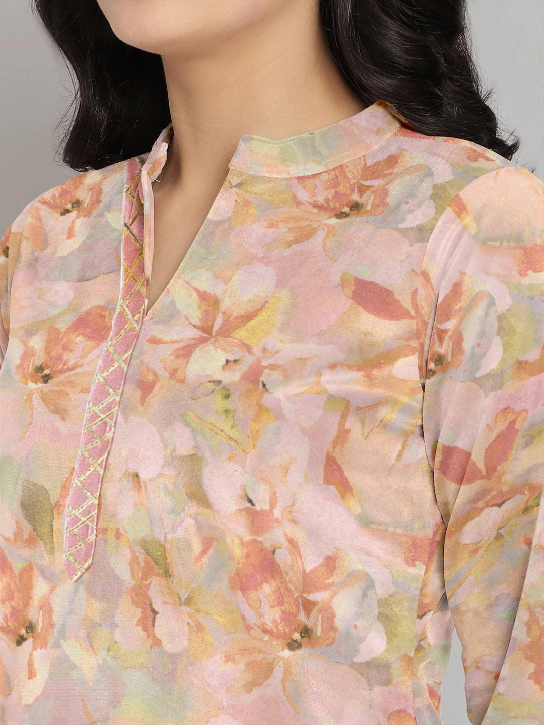 Abstract Print Gotta Patti Velvet Indian Kurta for Women