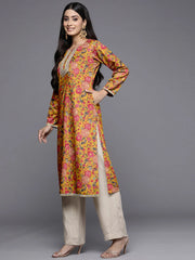 Women Floral Printed Patchwork Velvet Kurta-AHKUVLDP-1148