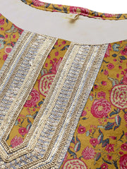 Women Floral Printed Patchwork Velvet Kurta-AHKUVLDP-1148