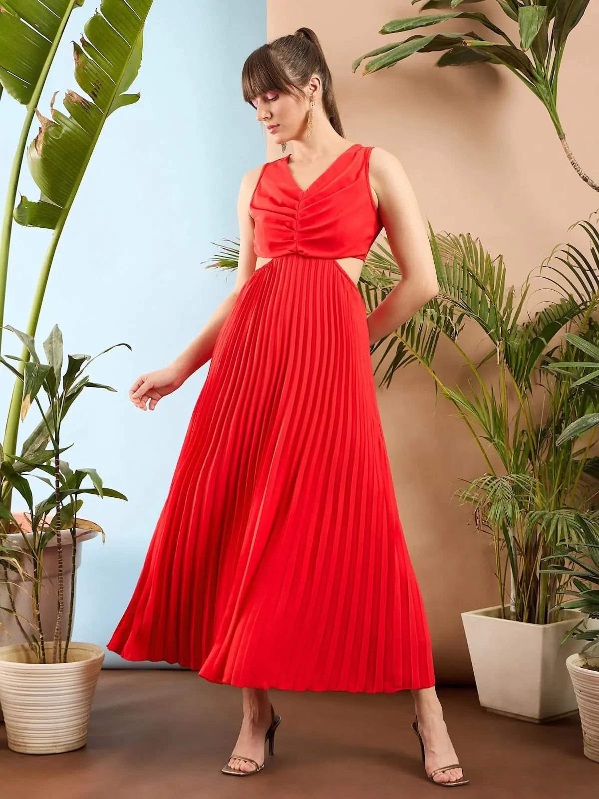 Red Cut Out Maxi Dress | Women's Party Wear, Designer Lehenga ...