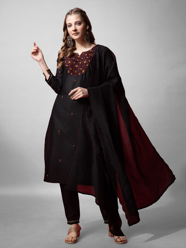 Women Kurta Pant Dupatta Set-1152BLACK