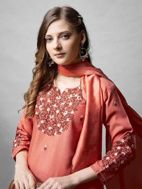 Coral Women's Kurta Set with Dupatta | Indian Kurta Sets