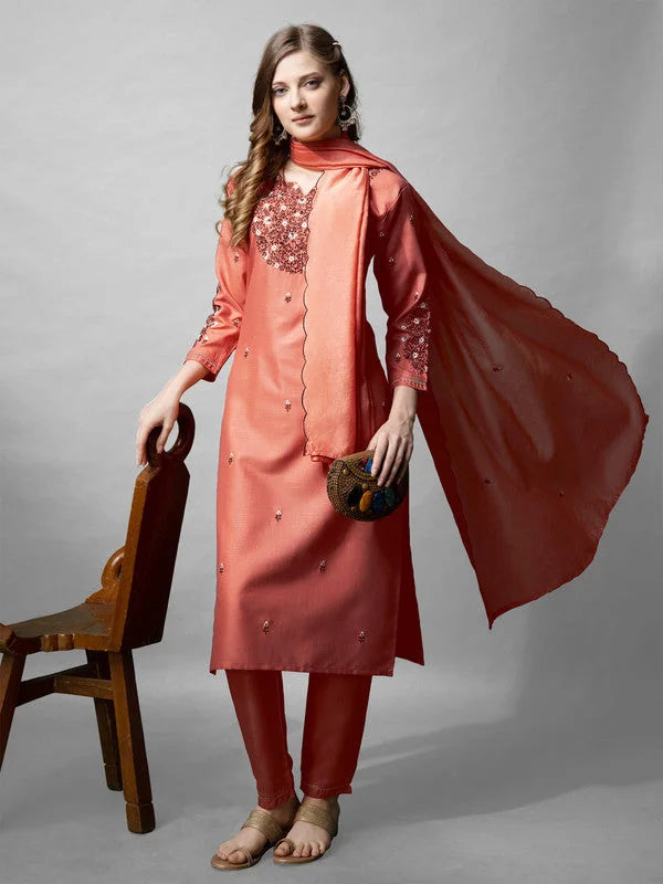 Coral Women's Kurta Set with Dupatta | Indian Kurta Sets
