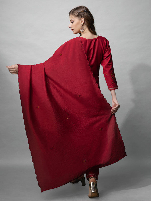 Maroon Women's Kurta Set with Dupatta | Cotton Kurta Sets